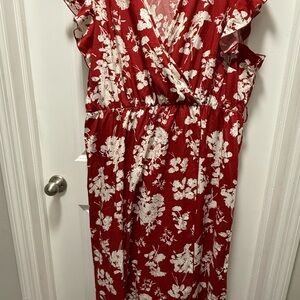 SHEIN Red and White Floral Midi Dress